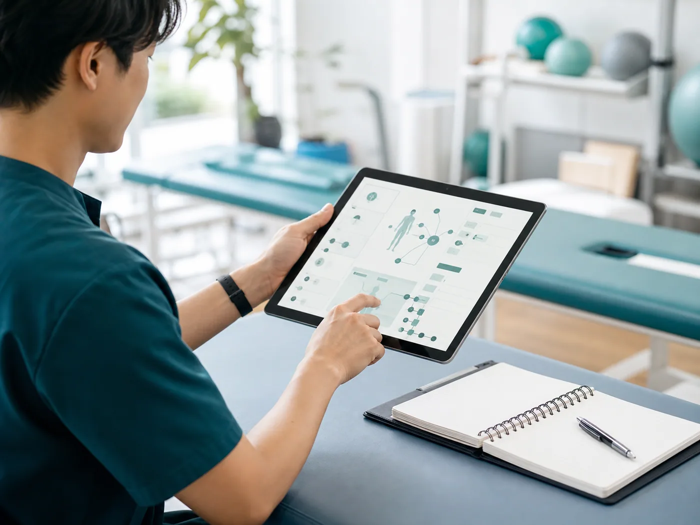 タブレットで症例を整理するセラピスト
